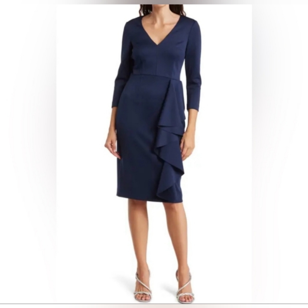 Eliza J NWT Navy Blue Ruched Midi  Dress